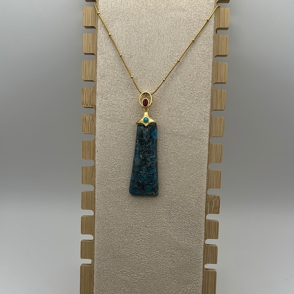 Blue Agate Triangle/Rectangle Pendant Necklace - Picture 2 of 8